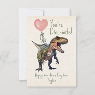 Dinosaur Dino-mite Classroom Valentine Photo Kort