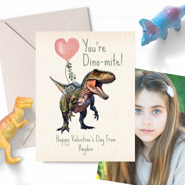Dinosaur Dino-mite Classroom Valentine Photo Vykort (Skapare uppladdad)