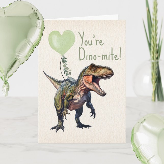 Dinosaur Dino-mite Grönt Klassrumsvalentin  Kort (Skapare uppladdad)