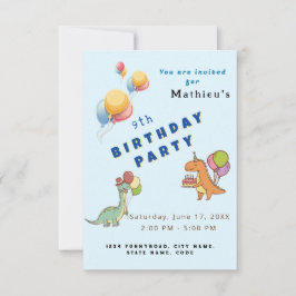 Dinosaur dino party barns födelsedag blue lustigt kort