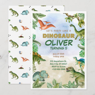 Dinosaur Dino T-rex 5:e födelsedagsinbjudan kort