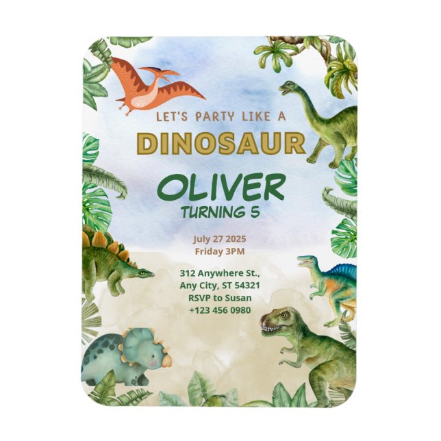 Dinosaur Dino T-rex Birthday Bjuder Flexibel Magnet (Vertikal)