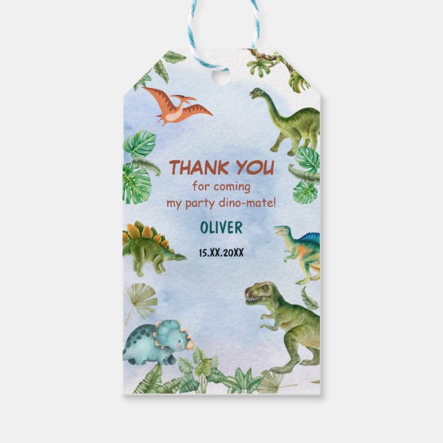 Dinosaur Dino T-rex Birthday Gift Tack Presentetikett (Baksidan)