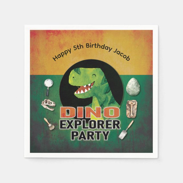 Dinosaur Dino Utforskare Födelsedagsfest Pappersservett (Framsidan)