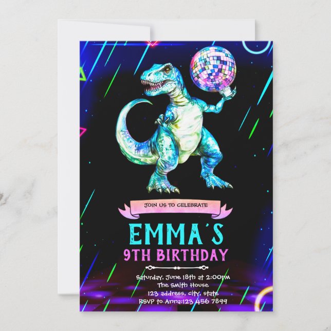 Dinosaur disco danparty inbjudan (Framsida)