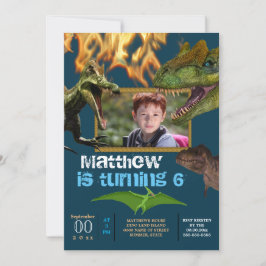 Dinosaur DIY fotografering pojkar tema fest flammo Inbjudningar