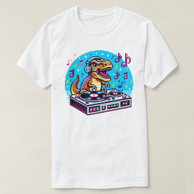 Dinosaur DJ - Funny Pixel Art Music Design T Shirt (Design framsida)