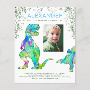 Dinosaur djungel 1:a födelsedag Party Budgetblått Flygblad