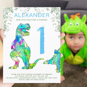 Dinosaur djungel 1-års födelsedagsfest Budget blå Inbjudan Vykort