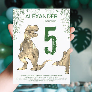Dinosaur djungel 5-års födelsedagsfest budget inbjudan vykort