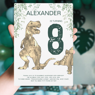 Dinosaur Djungel 8-års Födelsedagsfest Grön Inbjudningar