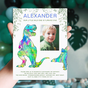 Dinosaur-djungeln 1:a födelsedag Party fotobudget Inbjudan Vykort