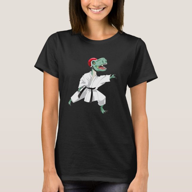 Dinosaur doing Karate Samurai Ninja T Shirt (Framsida)