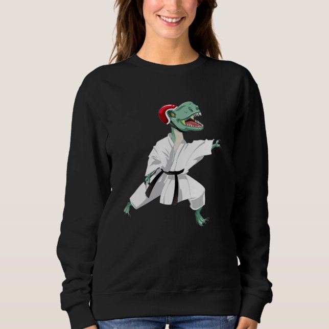 Dinosaur doing Karate Samurai Ninja T Shirt (Framsida)