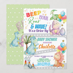 Dinosaur Drive through Baby Shower Inbjudningar