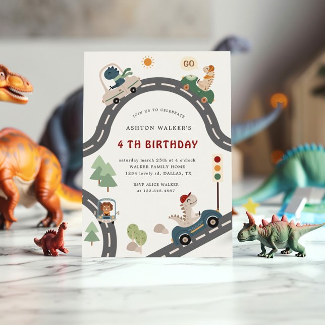 Dinosaur Driver Party Animals Barns födelsedag Inbjudningar (Skapare uppladdad)