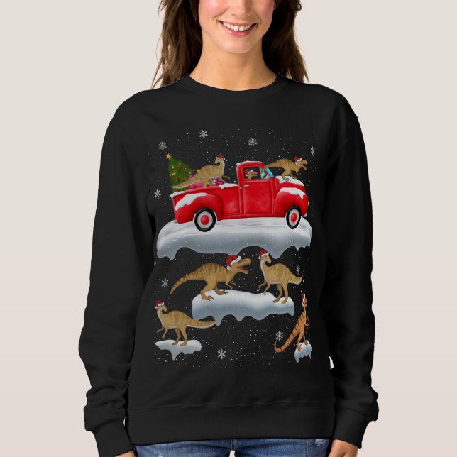 Dinosaur Driving Julgran Red Lastbil Dinosaur T Shirt (Framsida)