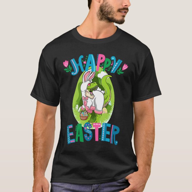 Dinosaur Easter Basket With Eggs Happy Easter  1 T Shirt (Framsida)