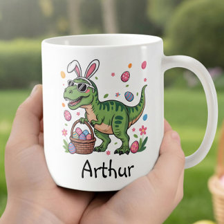 Dinosaur Easter Bunny Custom Name Mug For Kids Kaffemugg