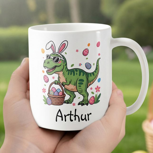 Dinosaur Easter Bunny Custom Name Mug For Kids Kaffemugg (Skapare uppladdad)
