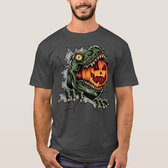 Dinosaur Eating Jack-o'-lantern T Shirt (Framsida)