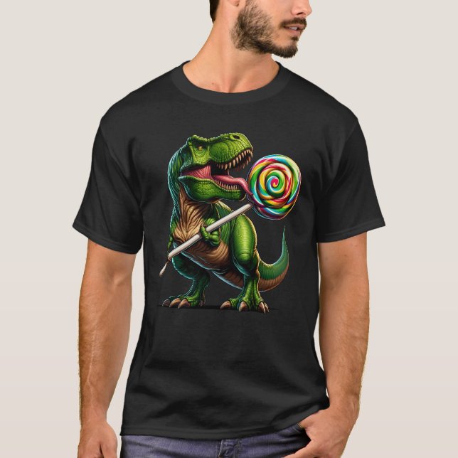 Dinosaur Eating Lollipop Candy Älskare För barn T Shirt (Framsida)