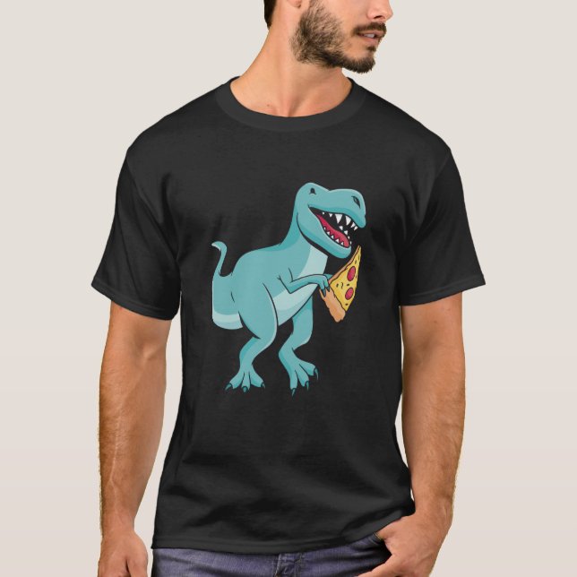 Dinosaur Eating Pizza Rex Tyrannosaurus Dino T Shirt (Framsida)