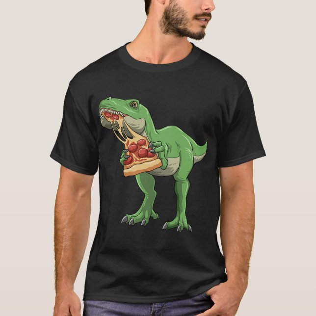 Dinosaur Eating Pizza T-Rex Pizza Älskare Pizzasau T Shirt (Framsida)