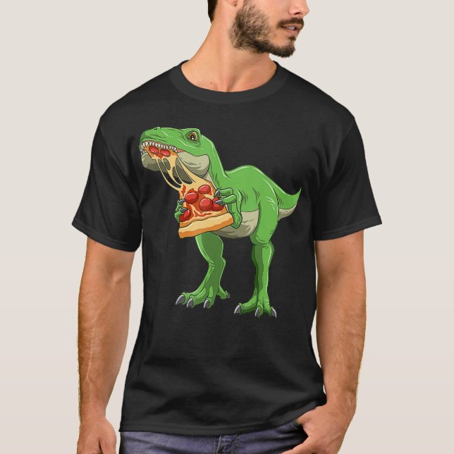 Dinosaur Eating Pizza T-Rex Pizza Älskare T Shirt (Framsida)