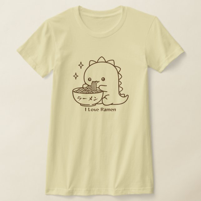 Dinosaur Eating Ramen Noodles Personlig Kawaii T Shirt (Laydown)