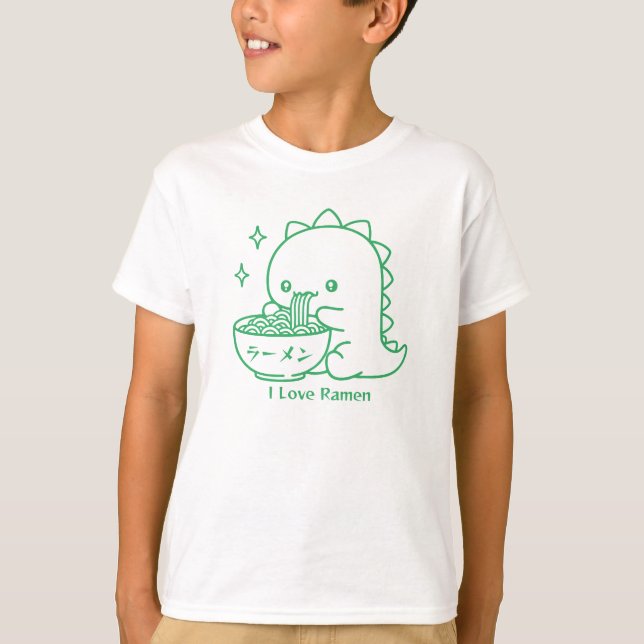 Dinosaur Eating Ramen Noodles Personlig Kawaii T Shirt (Framsida)