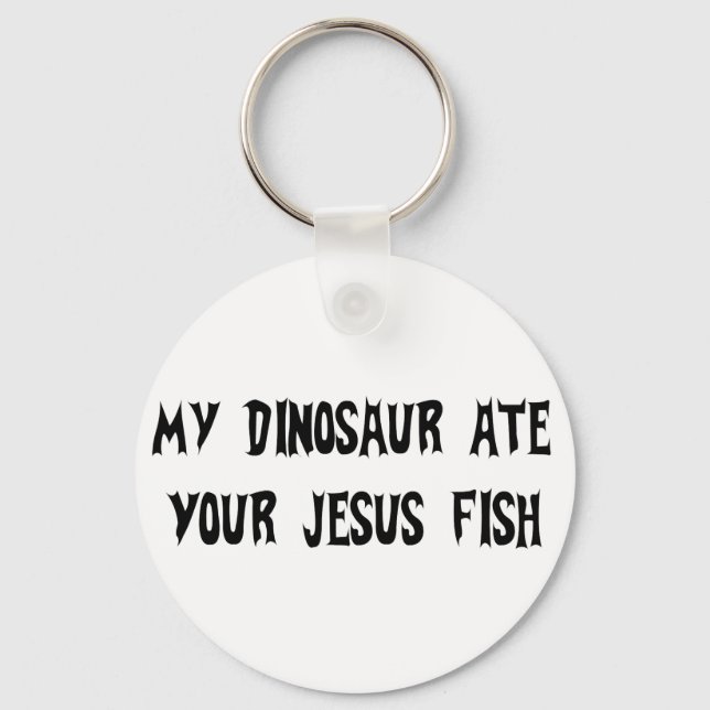 Dinosaur Eats Jesus Fish Nyckelring (Framsida)