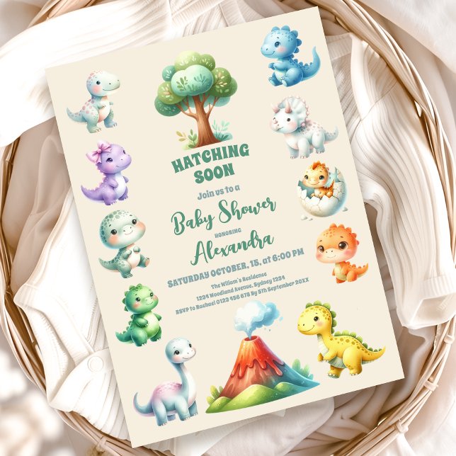 Dinosaur Egg Cute Watercolor Baby Shower Inbjudningar (Skapare uppladdad)
