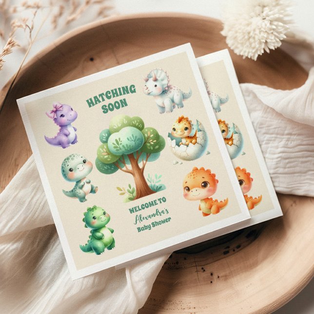 Dinosaur Egg Cute Watercolor Baby Shower Pappersservett (Skapare uppladdad)