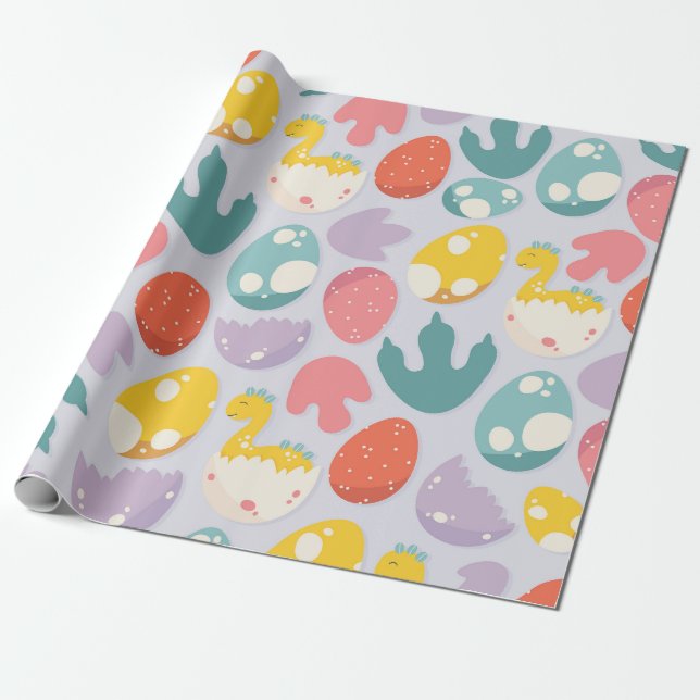 Dinosaur Eggs och Footprint Presentpapper (Utrullad)
