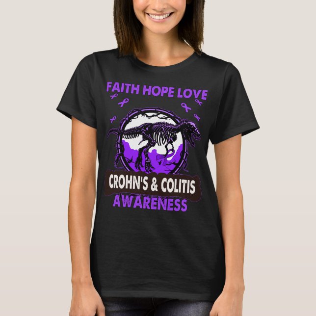 Dinosaur Faith Hope Kärlek CROHN S & COLITIS T Shirt (Framsida)