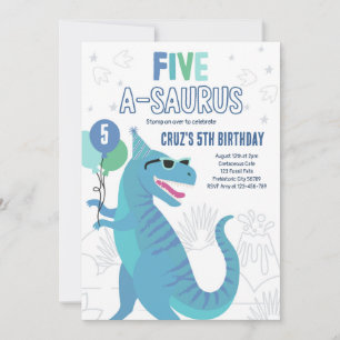 Dinosaur Fem A-Saurus 5:e Födelsedagsfesten T-Rex Inbjudningar