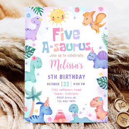 Dinosaur Fem-A-Saurus femte Födelsedagsfesten Inbjudningar
