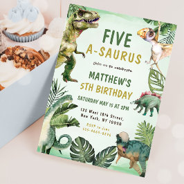 Dinosaur Fem-A-Saurus femte Födelsedagsfesten Inbjudningar