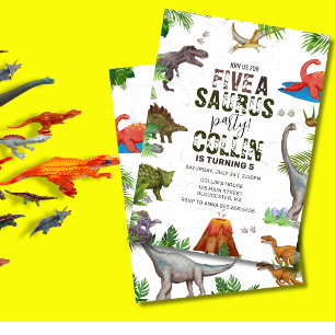 Dinosaur Fem A Saurus femte Födelsedagsfesten Inbjudningar