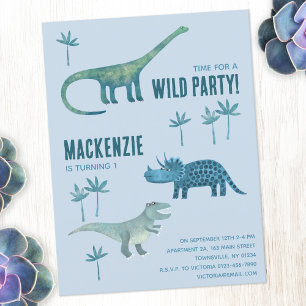 Dinosaur First 1st Birthday Party bjudan Vykort