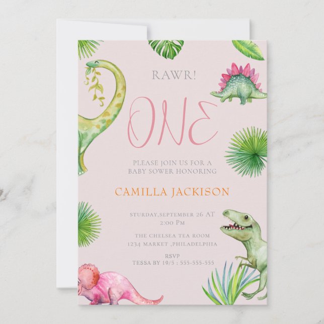 Dinosaur First Birthday Baby Shower Inbjudningar (Framsida)