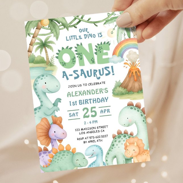 Dinosaur First Birthday Cute Dino Invitation  Inbjudningar (Skapare uppladdad)