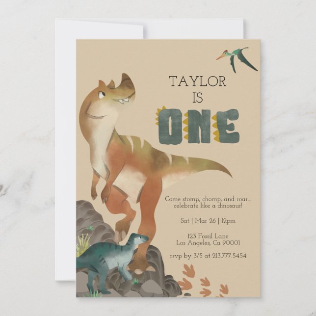 Dinosaur First Birthday-inbjudan Inbjudningar (Framsida)