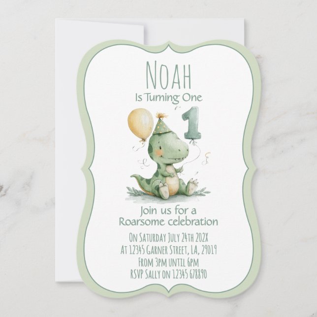 Dinosaur First Birthday Invitation Inbjudningar (Framsida)