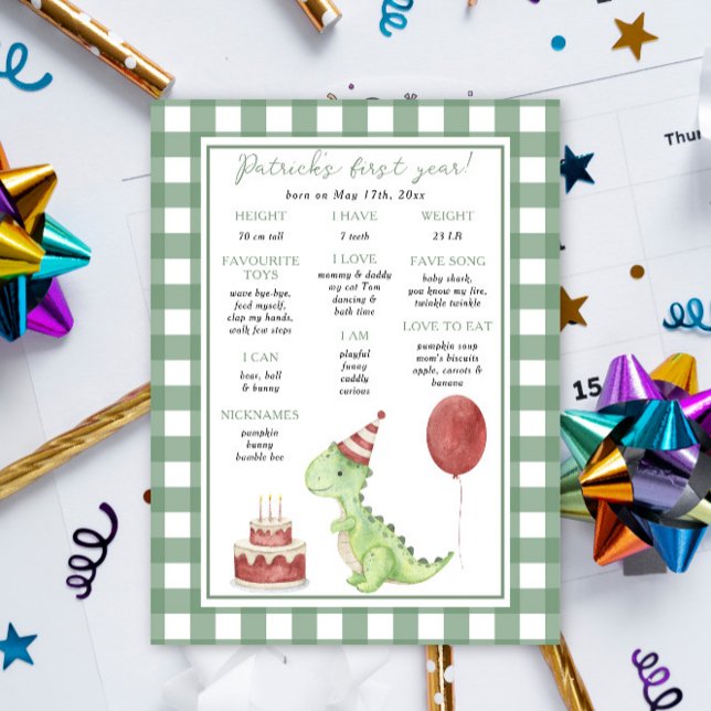 Dinosaur First Birthday Milestone Birthday Poster (Skapare uppladdad)