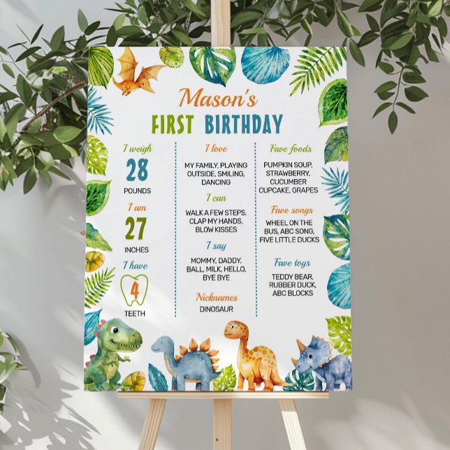 Dinosaur First Birthday Milestone Poster (Skapare uppladdad)
