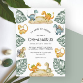 Dinosaur First Birthday Oneasaurus Party Inbjudningar