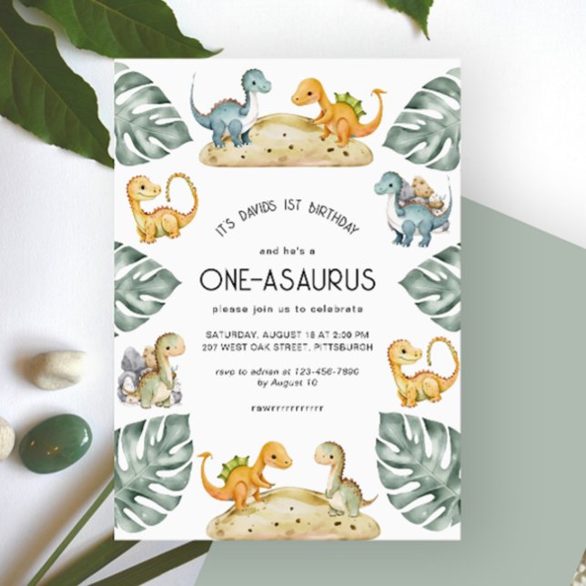 Dinosaur First Birthday Oneasaurus Party Inbjudningar (Skapare uppladdad)