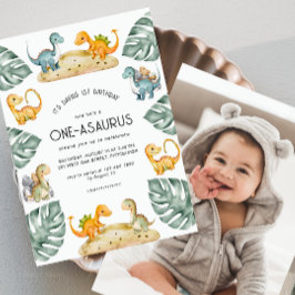 Dinosaur First Birthday Oneasaurus Party Photo Inbjudningar